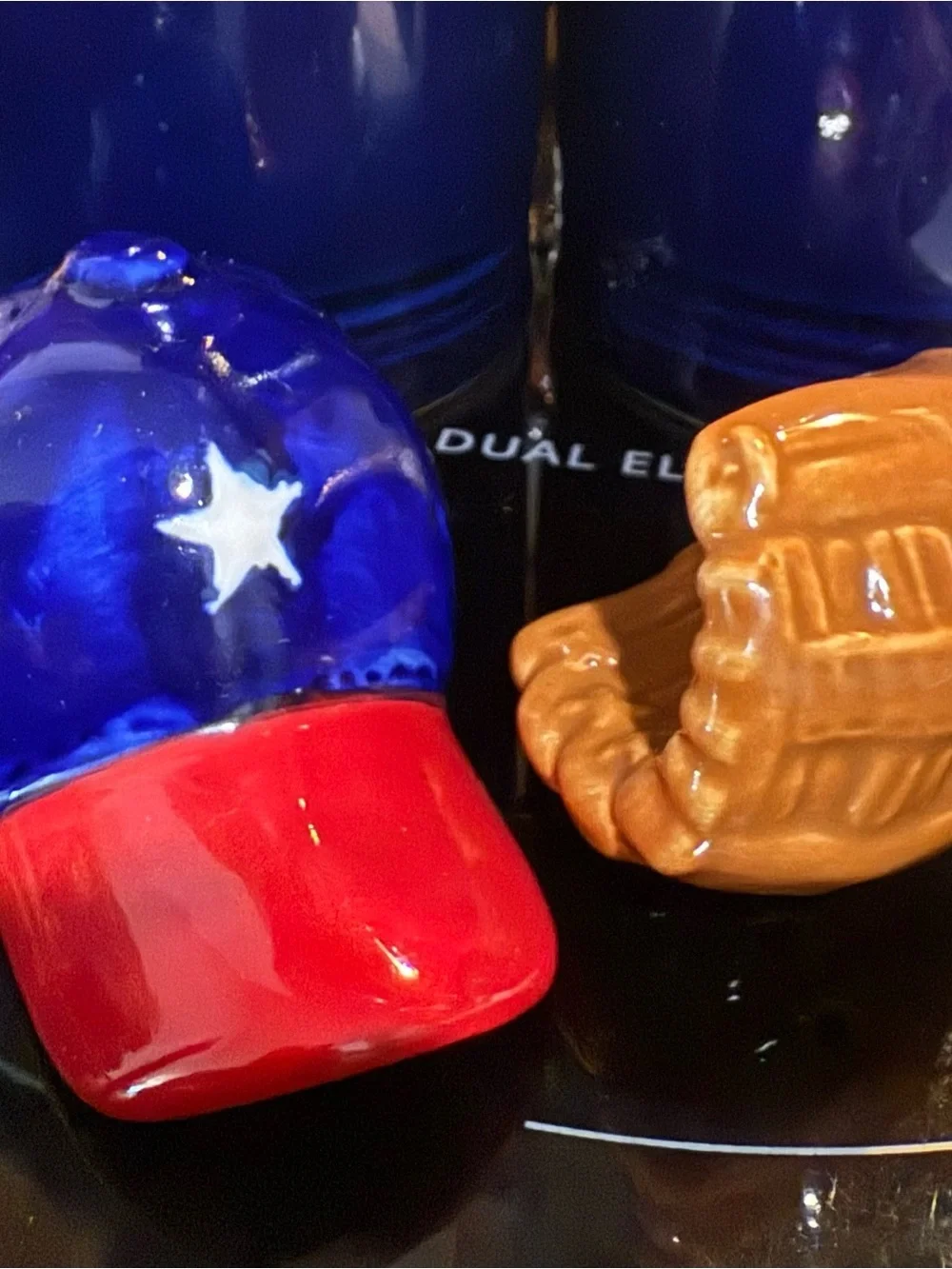 Mini Baseball Cap Hat and Baseball Glove Salt & Pepper Shakers